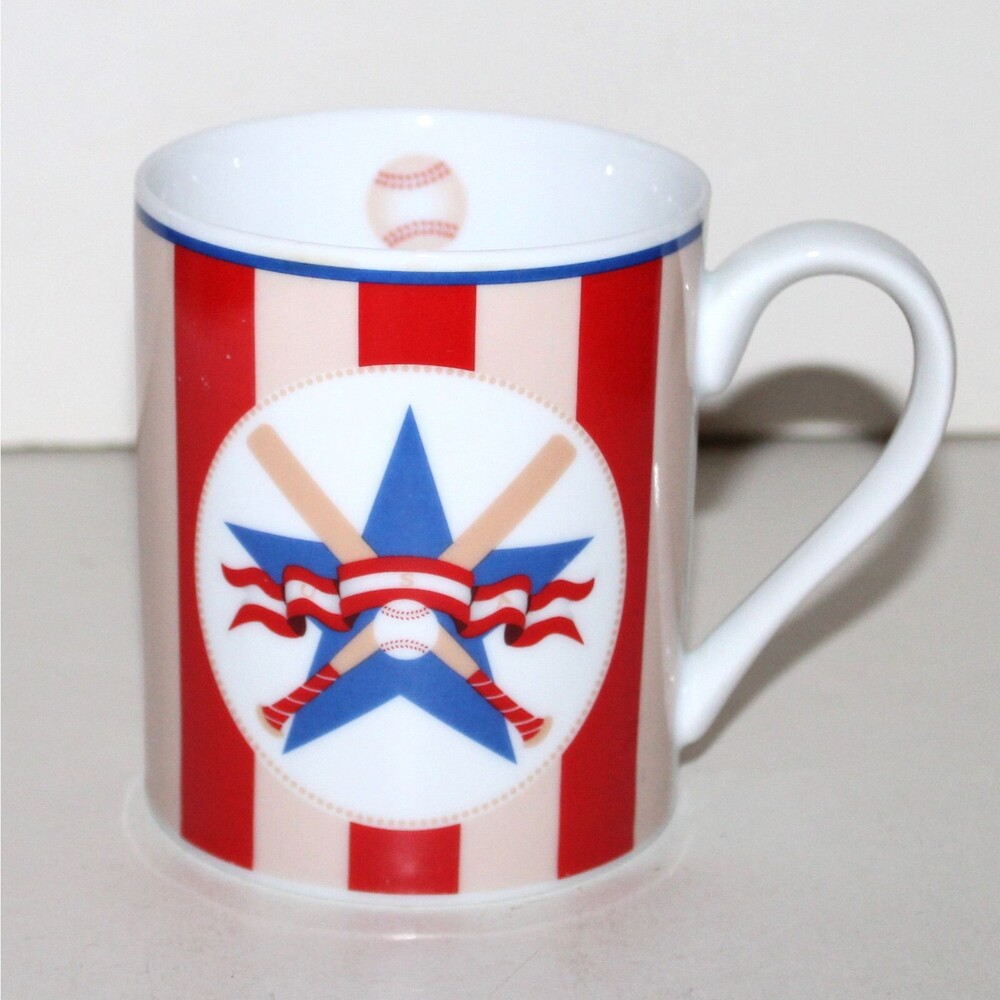 Department 56 coffee tea mug Baseball white porcelain stripes sport triditional